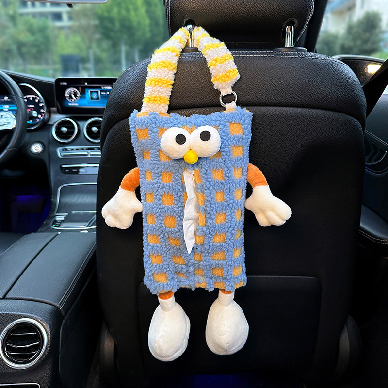 2 PCS Blue Cute Plush Tissue Box Holder with Fun Character Design for Car and Home