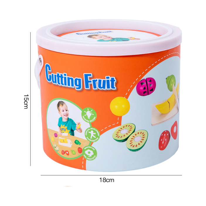 Kids Wooden Fruit Cutting Toy Set - 8 Fruits, Knife, and Cutting Board, 18x15cm Storage Container