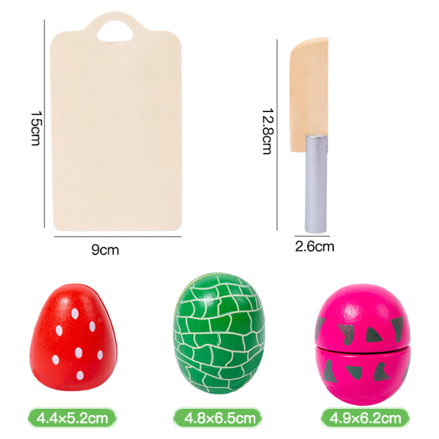 Kids Wooden Fruit Cutting Toy Set - 8 Fruits, Knife, and Cutting Board, 18x15cm Storage Container