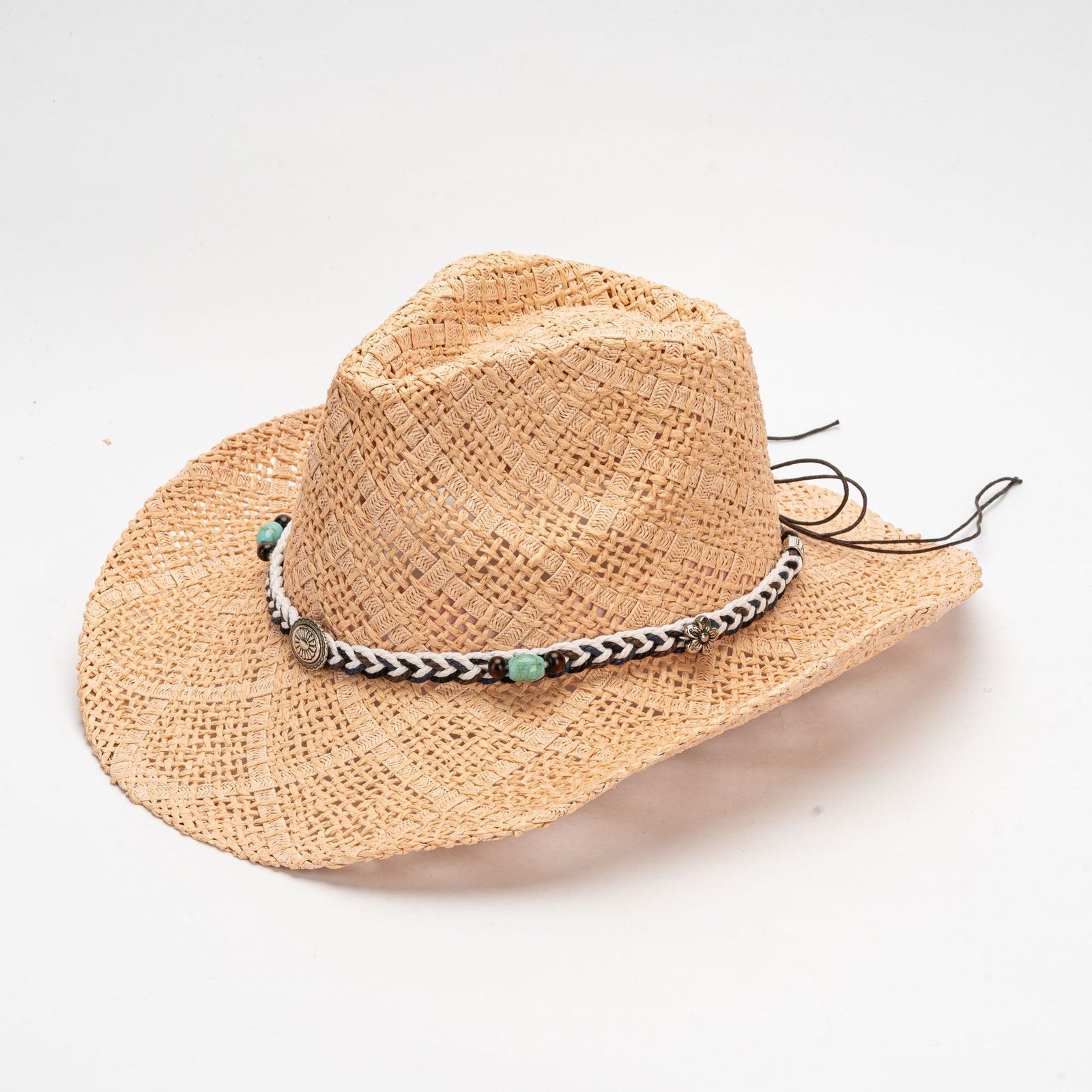 Camel Handmade Straw Cowboy Hat, Summer Sun Hat, Outdoor Sun Protection, Fits Head Size 58-59cm