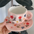 Pink Background Large Floral 300ML Underglaze Hand-Pinched Cup and Saucer Set - Ceramic Coffee Mug Milk Cup Breakfast Set