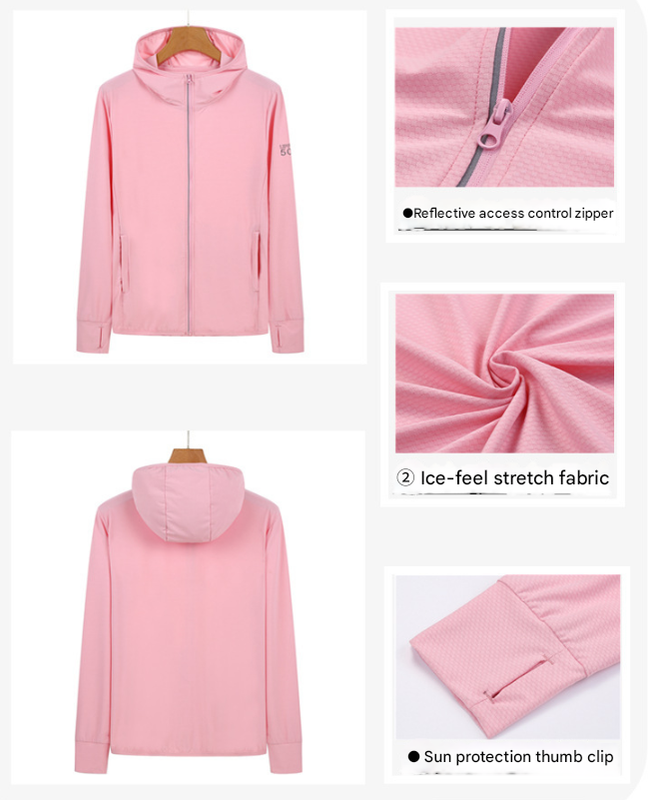 M Pink Long Sleeve UV Protection Summer Breathable Knitted Ice Silk Outdoor Sun Protection Clothing - Unisex Thin Sunscreen Shirt