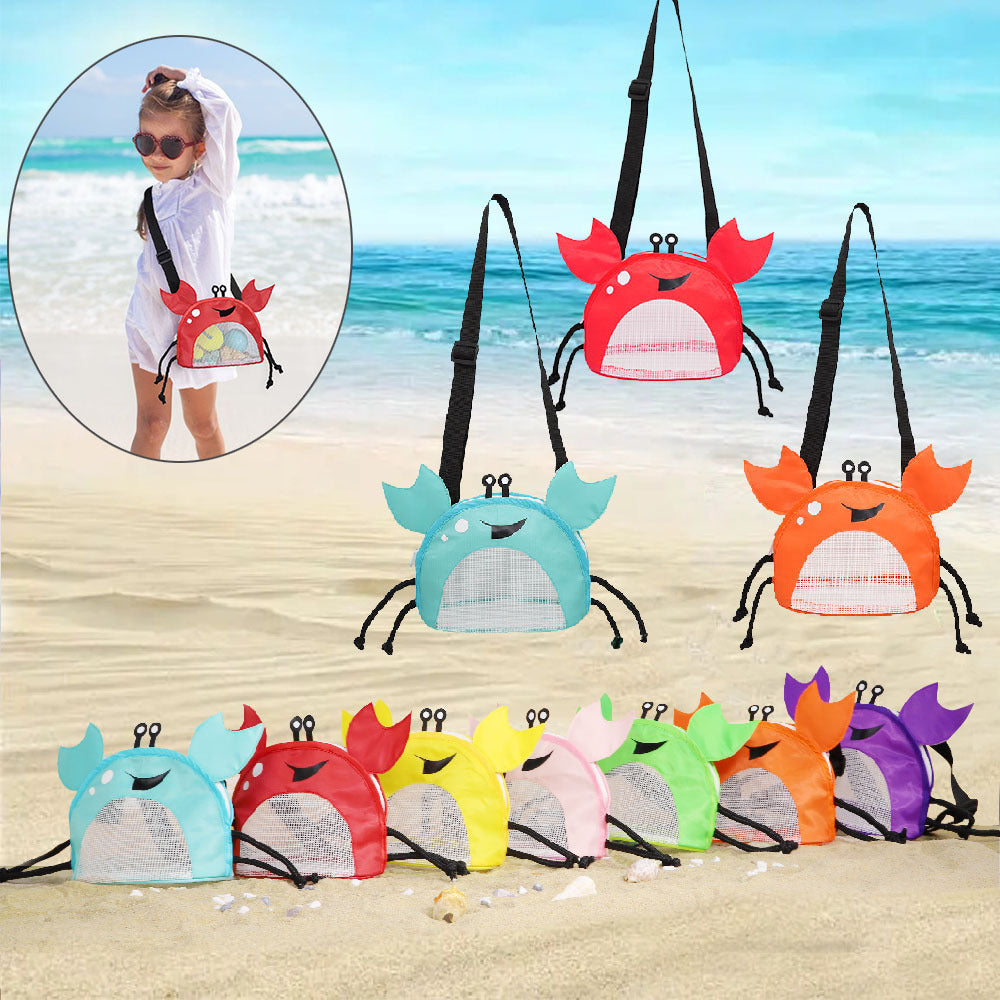 3 PCS Pink Cute Crab Mesh Beach Bag for Kids - Shell Collecting Sand Toy Bag for Toddlers