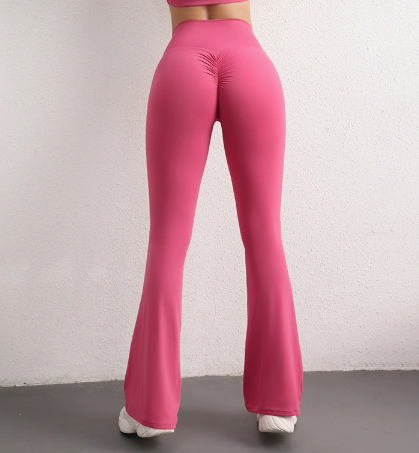 XL Pink High Waist Flare Yoga Pants - Women&#39;s Bootcut Leggings - Peach Lift, Quick Dry, Workout &amp; Fitness Pants