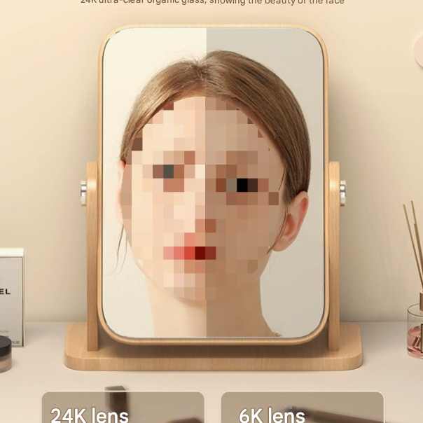 Cartoon Bear Ear Glasses Tabletop Makeup Mirror - Large Wooden Swivel Vanity Mirror for Desk