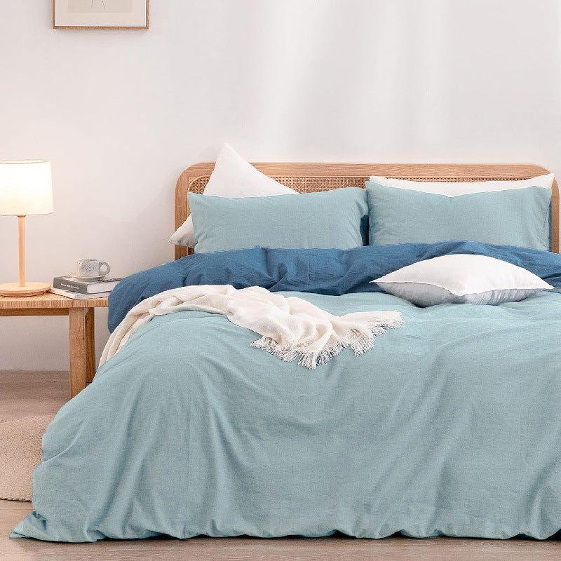 Light Blue 1.8m (Duvet Cover 180*220cm) Luxurious Soft Brushed Microfiber 4-Piece Bedding Set - Pure Color Double Bed Duvet Cover with Fitted Sheet