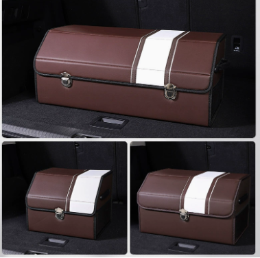 Medium Sized Brown-white Foldable Car Trunk Storage Box - Large Capacity Insertable Rear Organizer