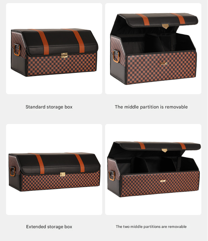 Extra Large Brown-white Foldable Car Trunk Storage Box - Large Capacity Insertable Rear Organizer