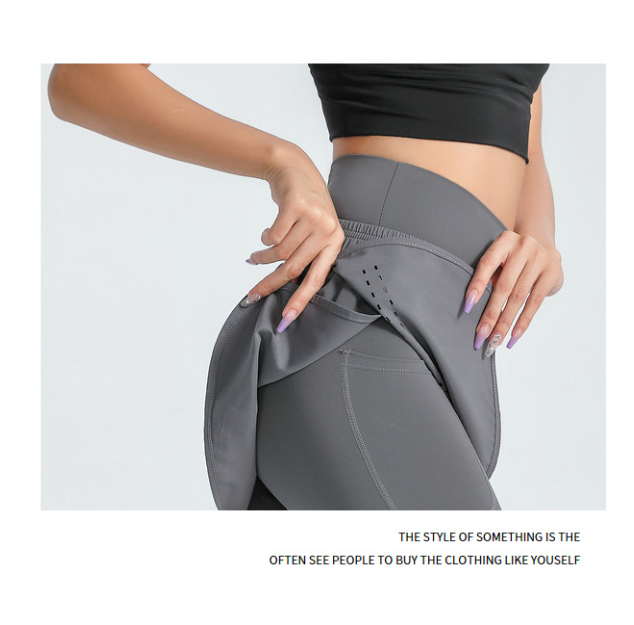 XXXL Grey Women's High-Waist Athletic Skort with Built-In Shorts - Breathable Quick-Dry Running Skirt with Phone Pocket