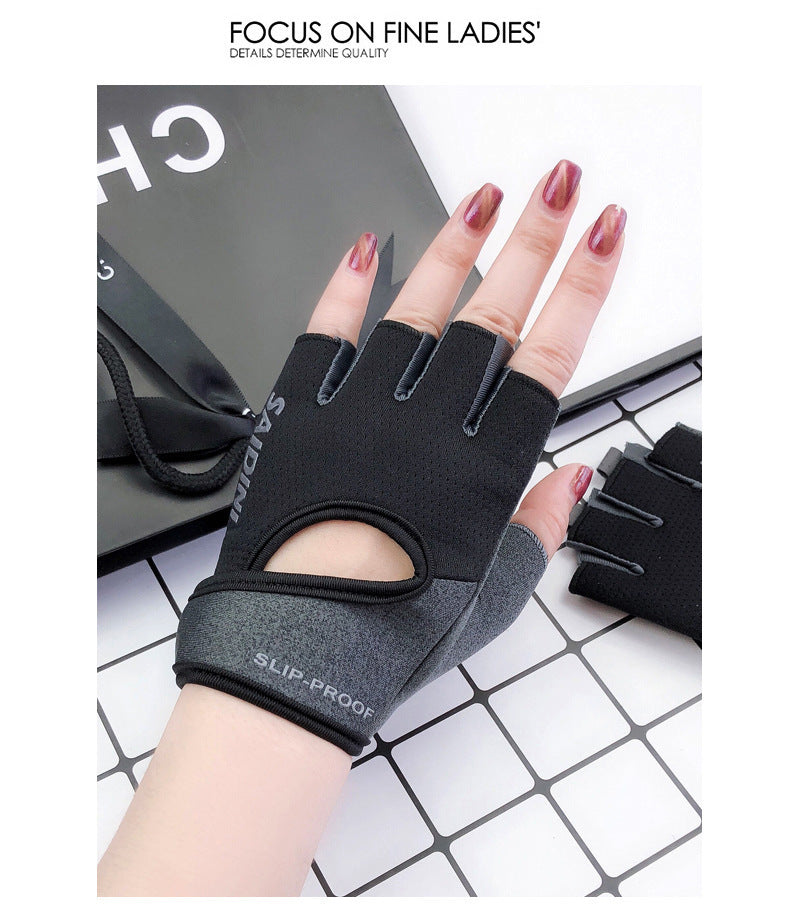 L Black 2-PCS Women&#39;s Half-Finger Fitness Gloves - Anti-Slip Breathable Gloves for Yoga, Spin Bike, and Weight Training