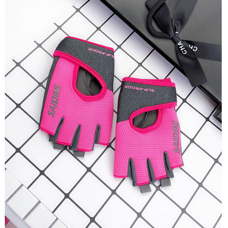 L Rose Red 2-PCS Women&#39;s Half-Finger Fitness Gloves - Anti-Slip Breathable Gloves for Yoga, Spin Bike, and Weight Training