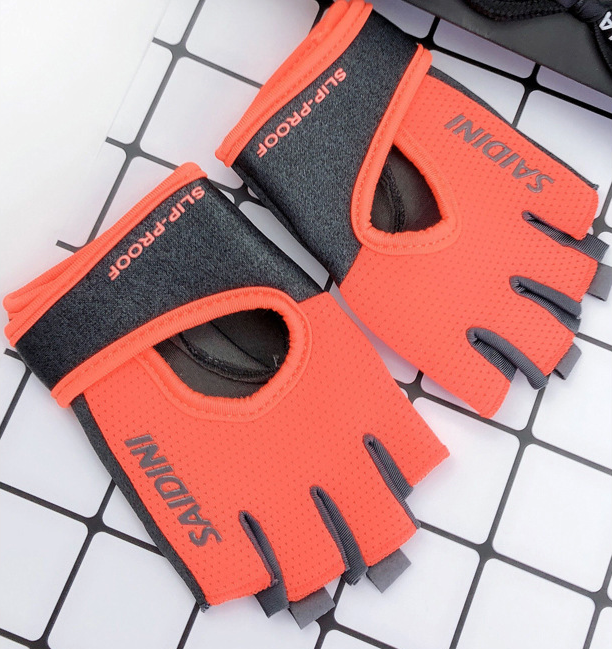 S Orange 2-PCS Women&#39;s Half-Finger Fitness Gloves - Anti-Slip Breathable Gloves for Yoga, Spin Bike, and Weight Training