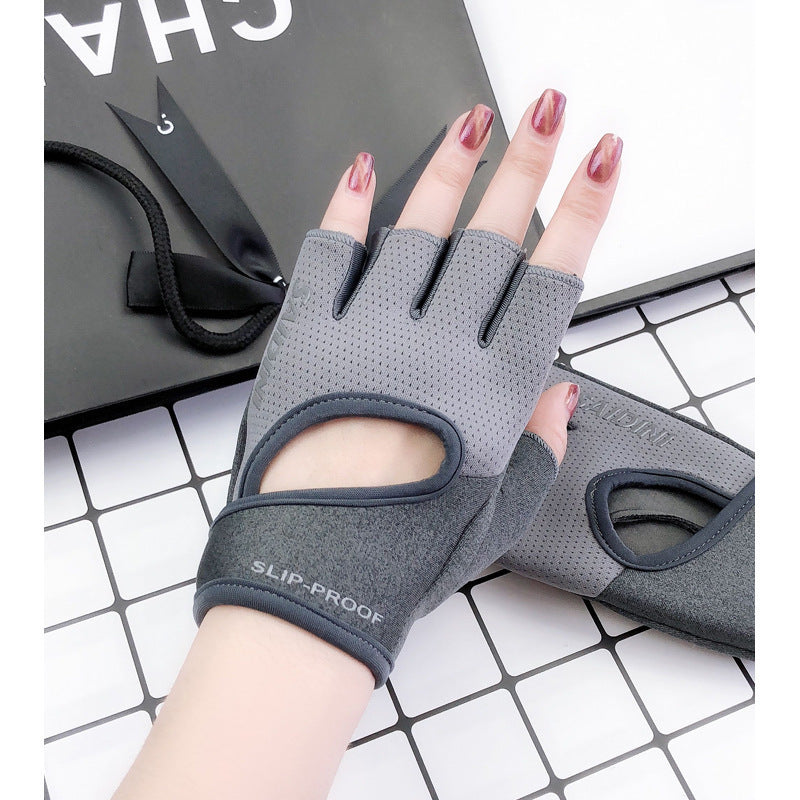 L Grey 2-PCS Women&#39;s Half-Finger Fitness Gloves - Anti-Slip Breathable Gloves for Yoga, Spin Bike, and Weight Training
