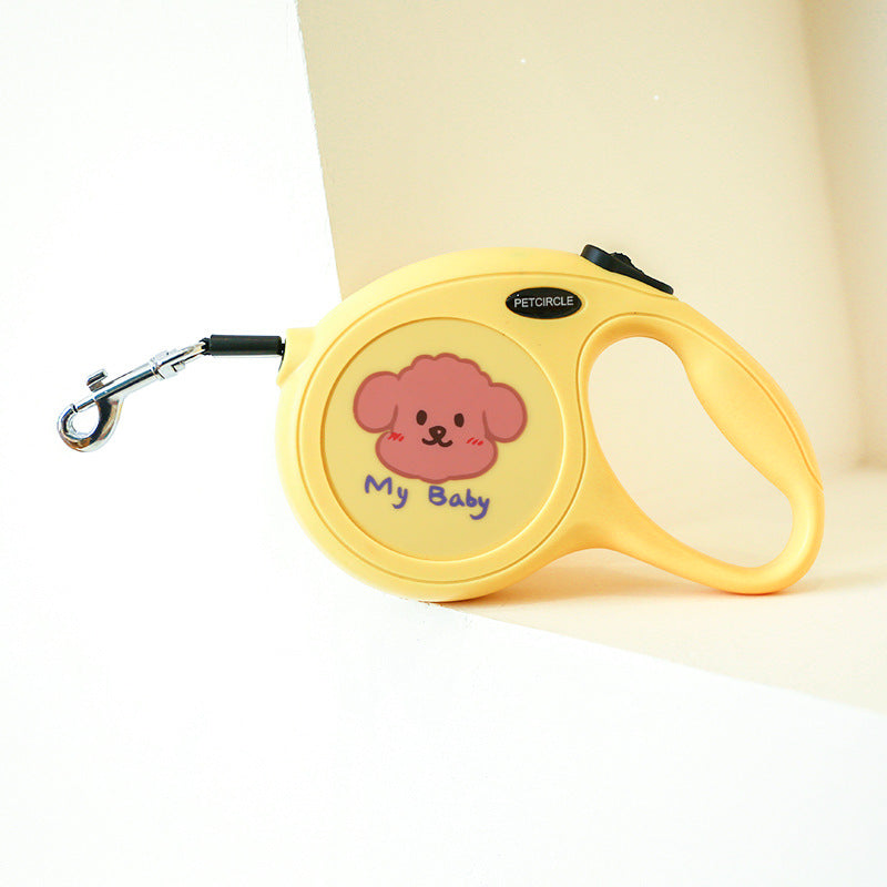 Yellow 5m Cartoon Retractable Dog Leash for Golden Retriever &amp; Poodle Puppies - Durable, Tangle-Free Pet Walking Essential
