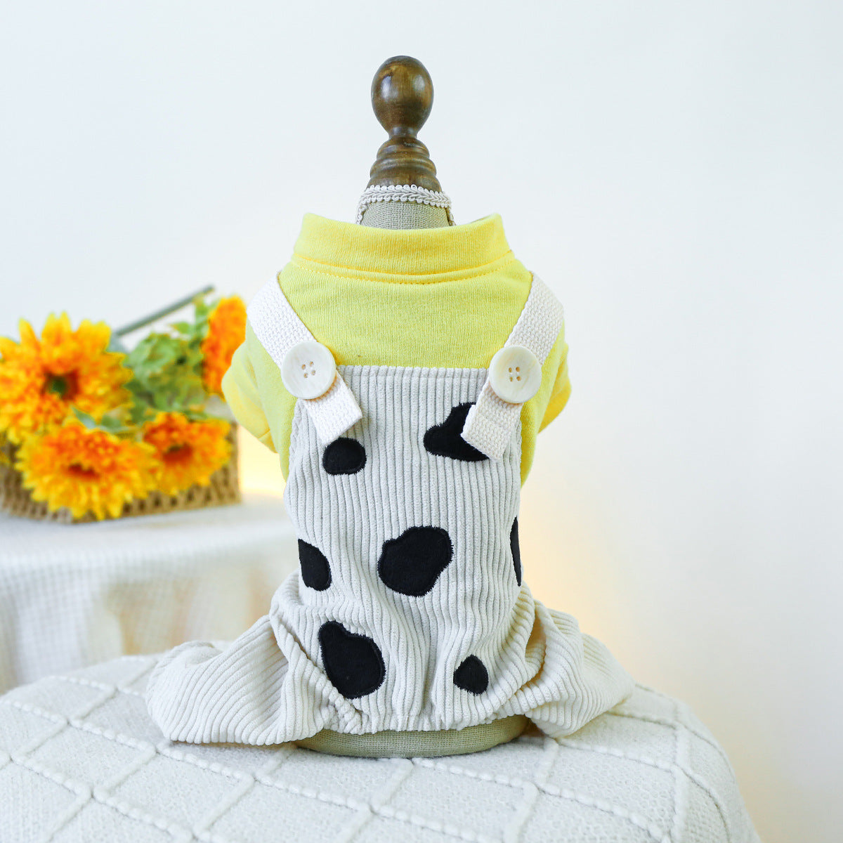 L Cow Bib Pants Cute Four-Legged Dog Clothes - Spring/Summer Pet Outfit, Soft &amp; Breathable