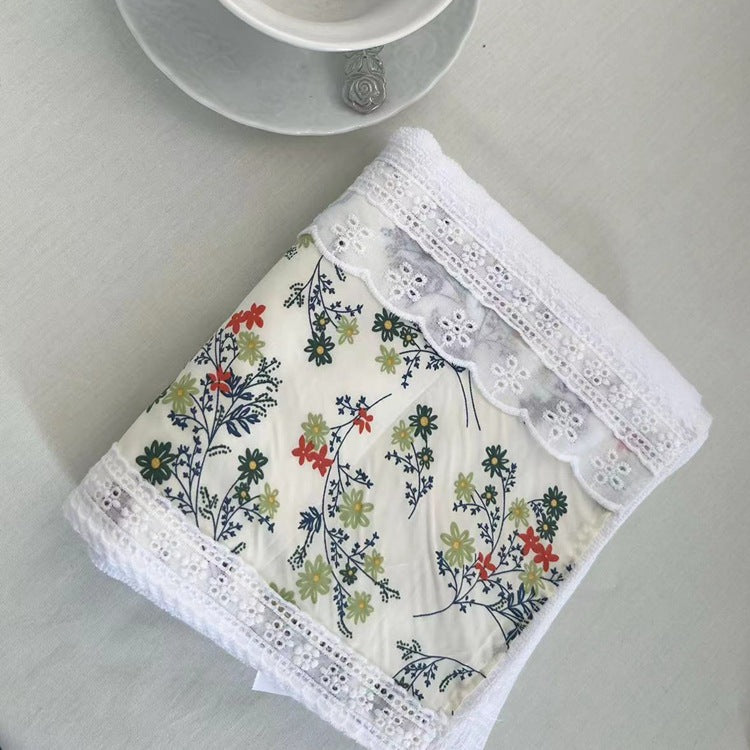 2 PCS Blue Small Flower A 100% Cotton Solid Color Thickened Adult Face Towel with Floral Soft Texture - 35 x 75cm