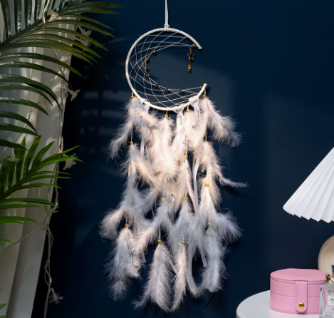 White 2 PCS Mystic Moon Dreamcatcher Wind Chime Pendant - Elegant Lunar Design with Soothing Tones