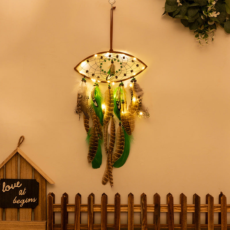 Eye Shape With Lights Boho Forest Dreamcatcher Wind Chime Pendant - INS Style Moonlit Serenity Decor