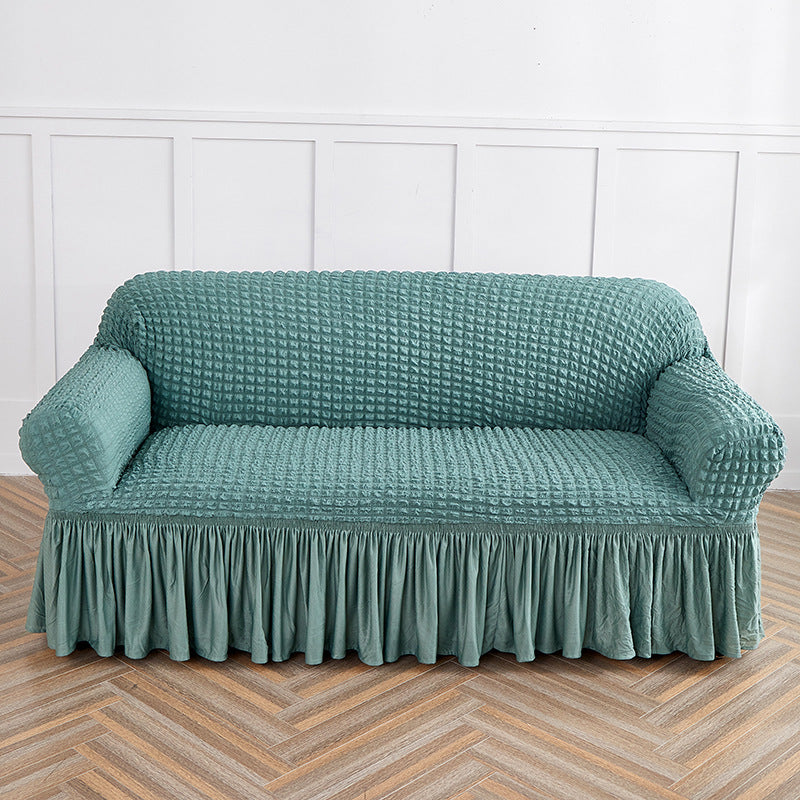 Blue-green Single Sofa Bubble Gauze Sofa Cover with Skirt - Full Elastic Dustproof Single Seater 90-140cm