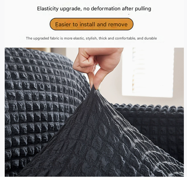 Beige Single Sofa Bubble Gauze Sofa Cover with Skirt - Full Elastic Dustproof Single Seater 90-140cm