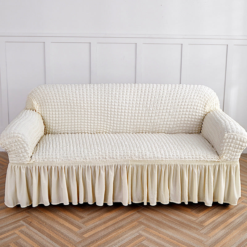 White Single Sofa Bubble Gauze Sofa Cover with Skirt - Full Elastic Dustproof Single Seater 90-140cm