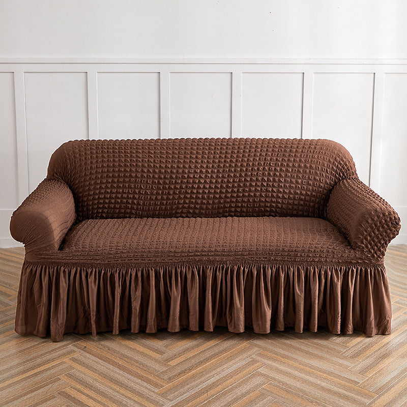 Light Coffee Three-person Sofa Bubble Gauze Sofa Cover with Skirt - Full Elastic Dustproof Three-person Seater 190-230cm
