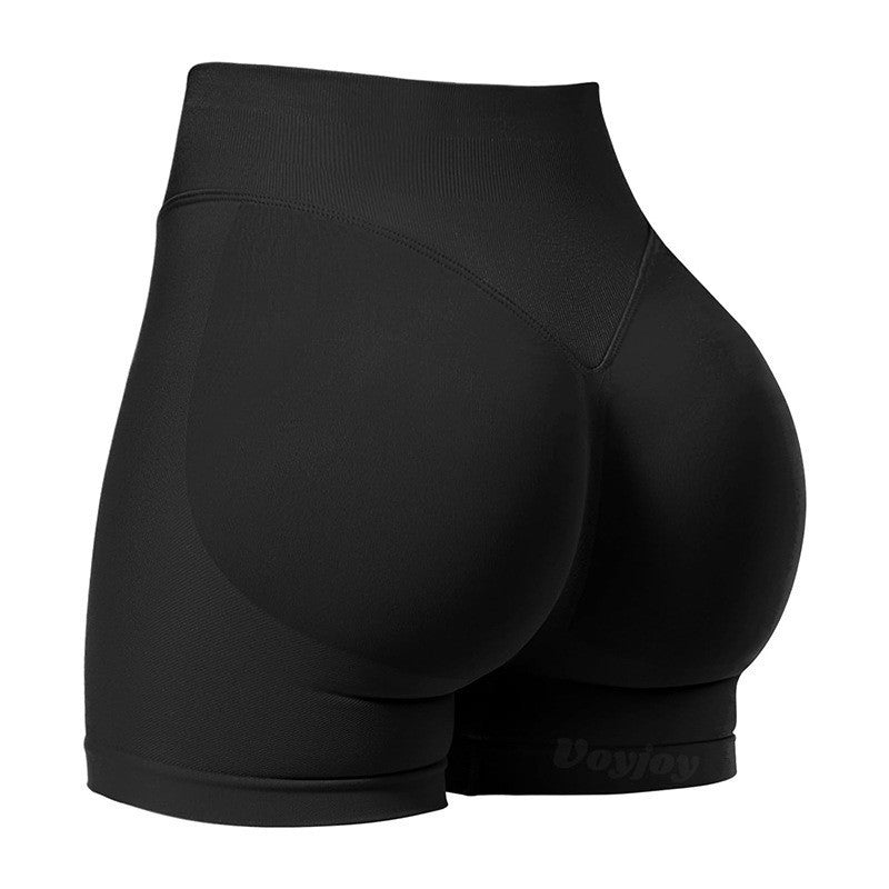 XXL Black High-Elastic Hip Yoga Shorts - Seamless Mid-Intensity Pilates Workout Shorts