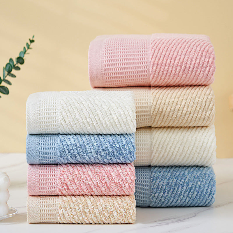 Pink Solid Color Diagonal Stripe Towel Set-Luxurious Bath and Hand Towels for Home Use Bath towel 140*70cm, face towel 75*35cm