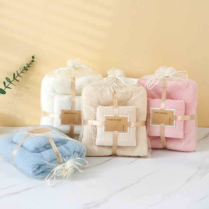 Blue Solid Color Diagonal Stripe Towel Set - Luxurious Bath and Hand Towels for Home Use Bath towel 140*70cm, face towel 75*35cm