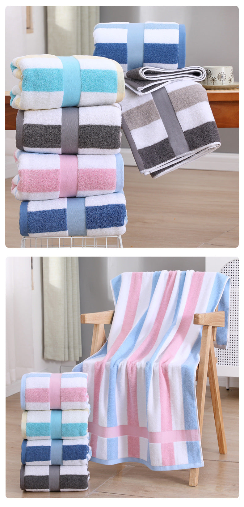 Pink Ultra-Absorbent Long-Fiber Cotton Large Bath Towel- Perfect for Home, Hotel, and Beauty Salons 140cm*70cm