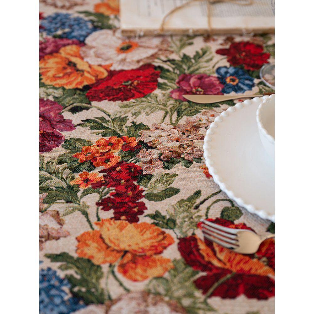Floral Cotton Linen Tablecloth | Vintage Style Country Garden Design, 100*160cm