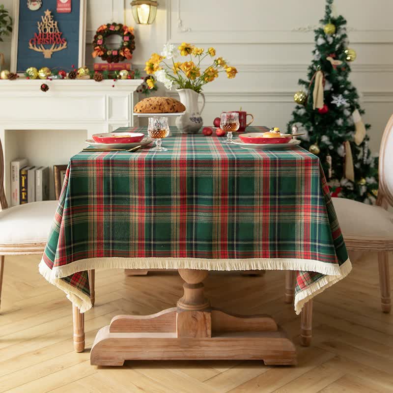 Vintage Plaid Fabric Tablecloth | Classic English Red and Green Plaid Tablecloth for Dining Table and Party Decoration 90*140cm