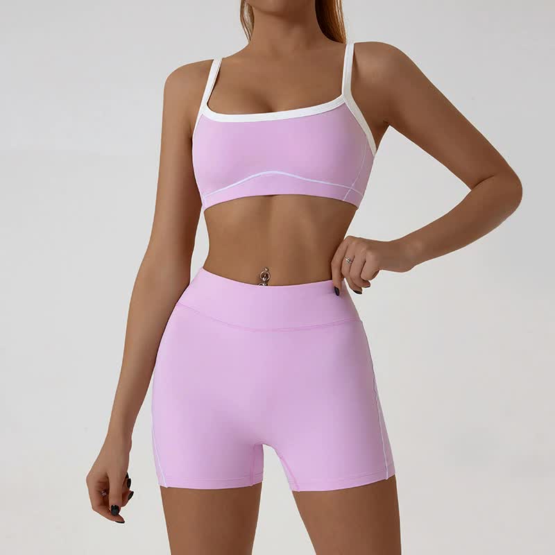 Pink Sporty Yoga Set with Contrast Spaghetti Straps - Slim Fit Outdoor Fitness Wear - Size S