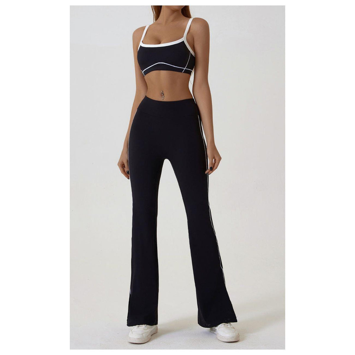 Black Flared Leggings &amp; Sports Bra Set - Breathable &amp; Stretchy Activewear for Yoga, Running &amp; Gym Workouts Size L