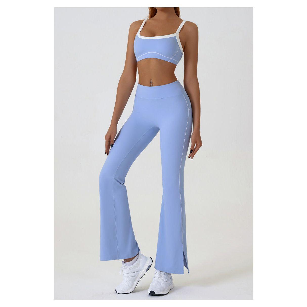 Blue Flared Leggings & Sports Bra Set - Breathable & Stretchy Activewear for Yoga, Running & Gym Workouts Size L