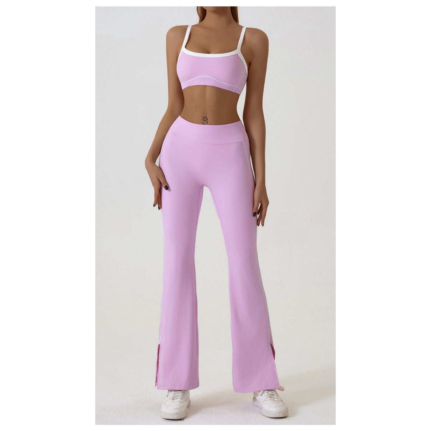 Pink Flared Leggings & Sports Bra Set - Breathable & Stretchy Activewear for Yoga, Running & Gym Workouts Size L