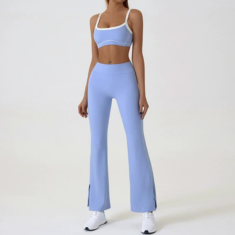 Pink Flared Leggings & Sports Bra Set - Breathable & Stretchy Activewear for Yoga, Running & Gym Workouts Size L