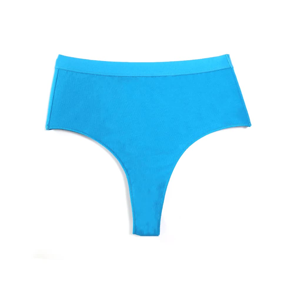 3 pcs Blue Aster High-Waisted Solid Color Cotton Comfort Plus Size Tummy Control Thong Panties for Women - Size M