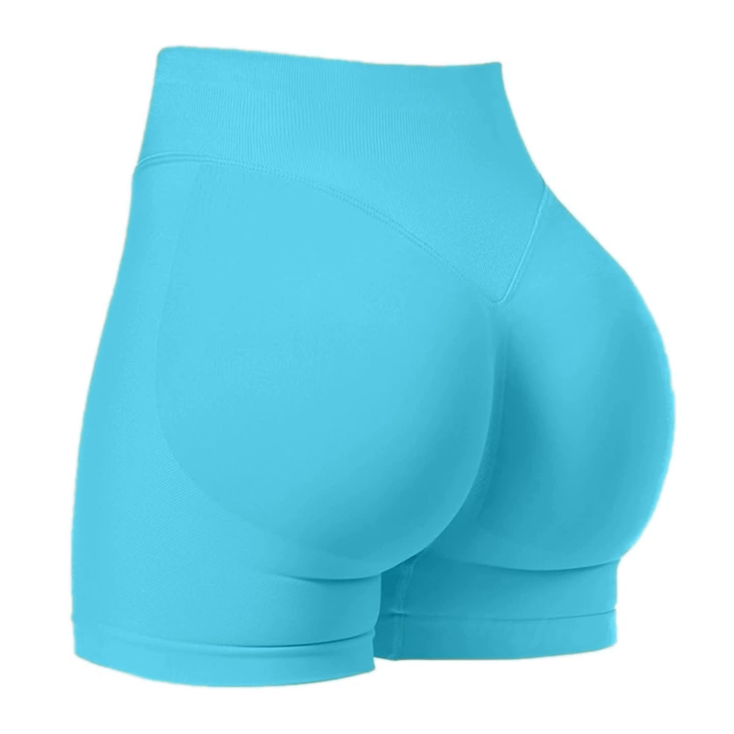 Glacier Blue High-Waisted Yoga Shorts for Women, Butt-Lifting Fitness Running Shorts, Sports Leggings for Workout, Size L