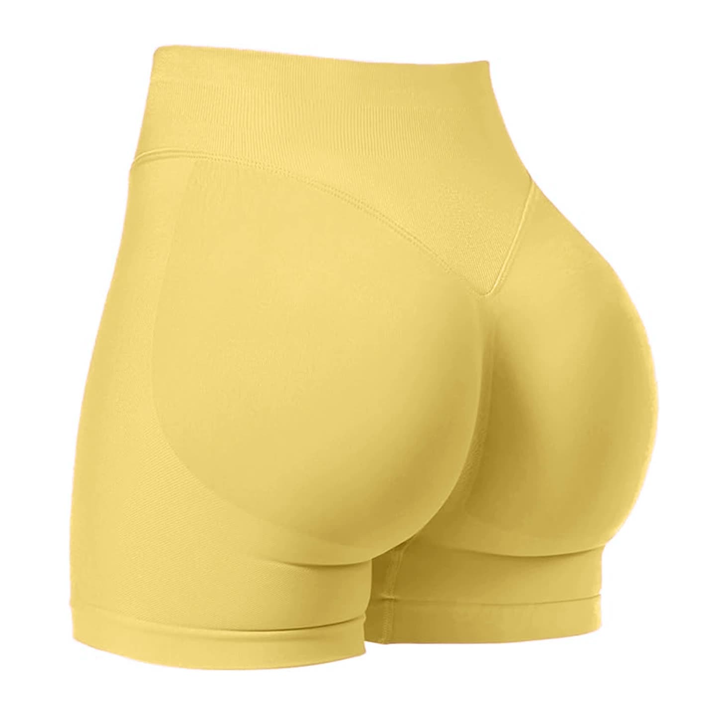 Yellow High-Waisted Yoga Shorts for Women, Butt-Lifting Fitness Running Shorts, Sports Leggings for Workout, Size M