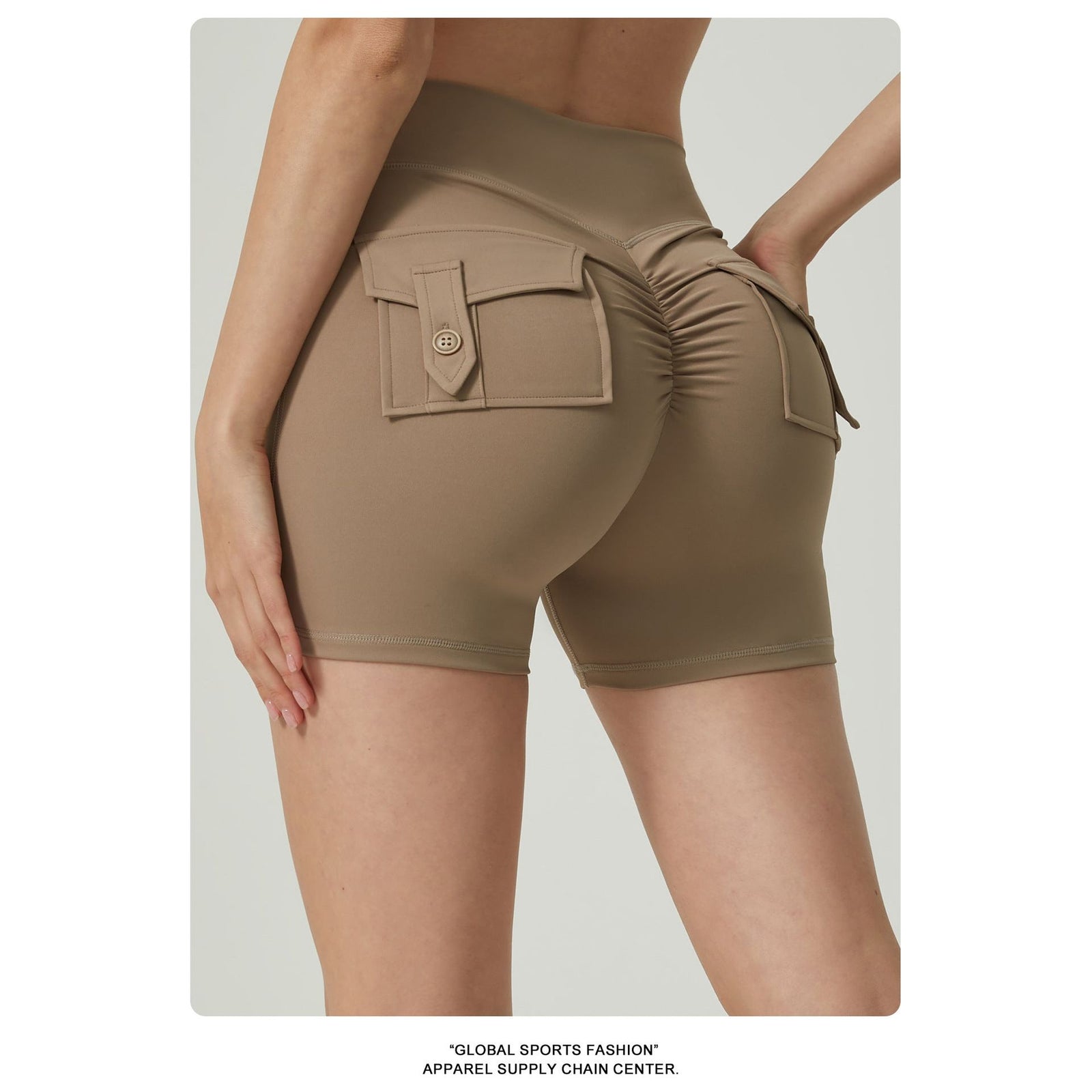 Grey High-Waisted Yoga Shorts with Pockets for Women - Butt-Lifting, Breathable, and Comfortable Activewear L