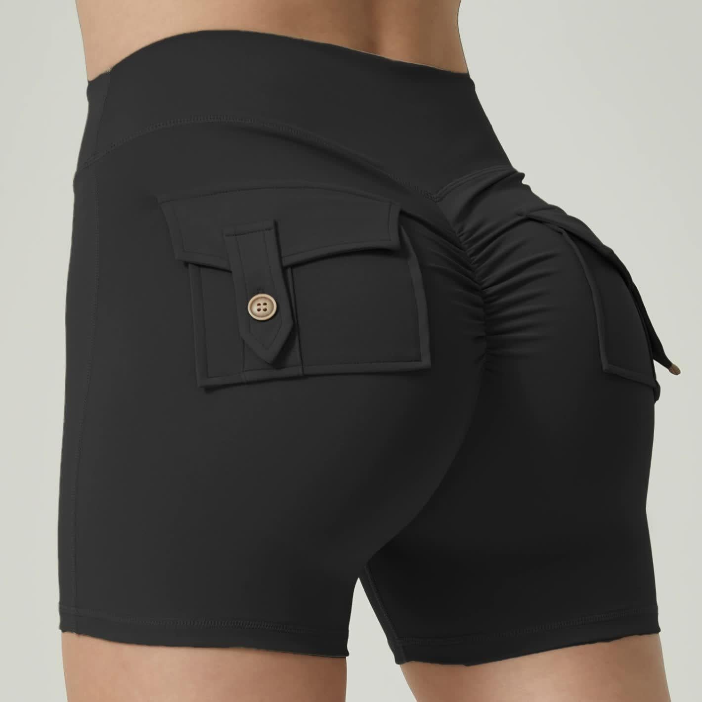 Black High-Waisted Yoga Shorts with Pockets for Women - Butt-Lifting, Breathable, and Comfortable Activewear S