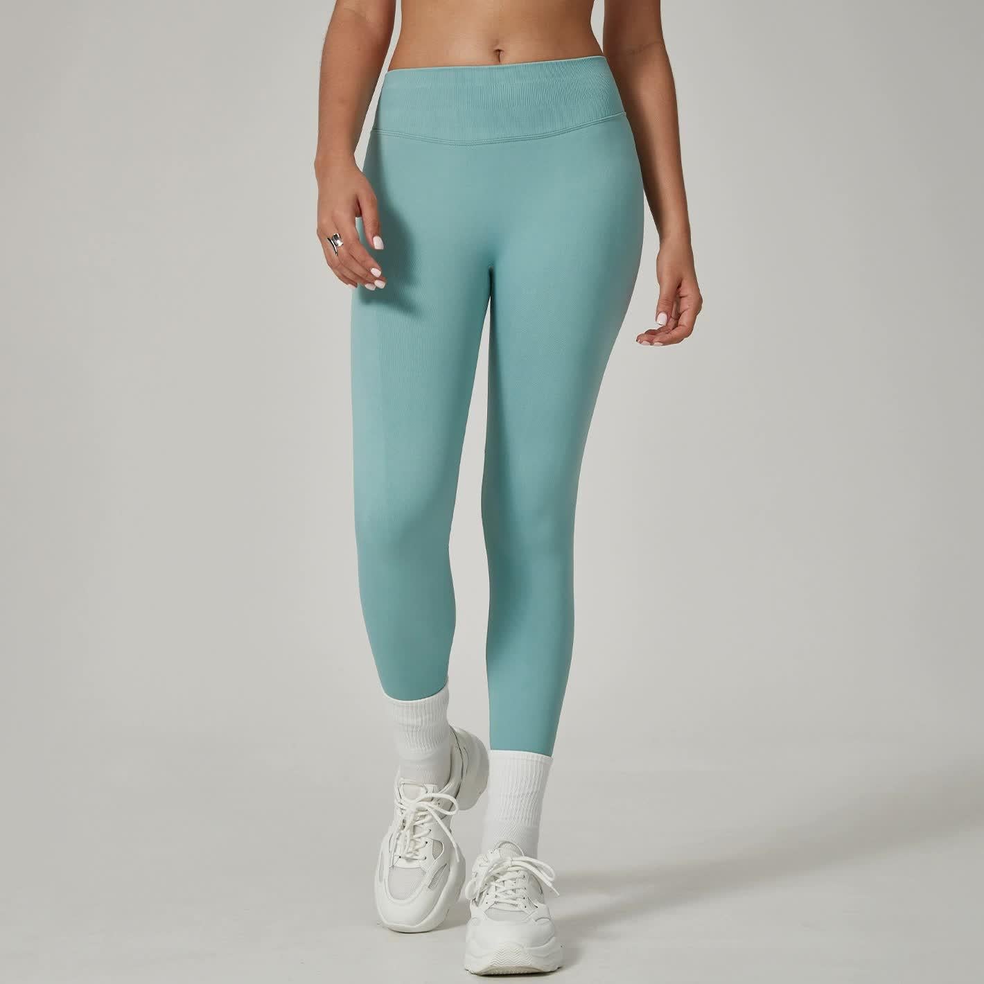 Light Blue High-Waisted Butt Lift Yoga Pants for Women - Peach Hip Design, Full-Length Leggings, Workout and Fitness Activewear size M