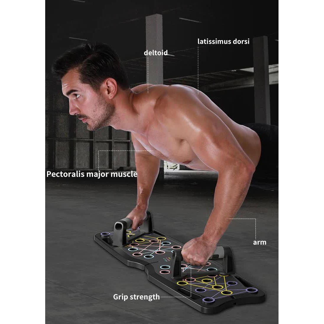 Black Portable Anti-Slip Multi-Function Push-Up Bar with Resistance Bands - Home Fitness Equipment