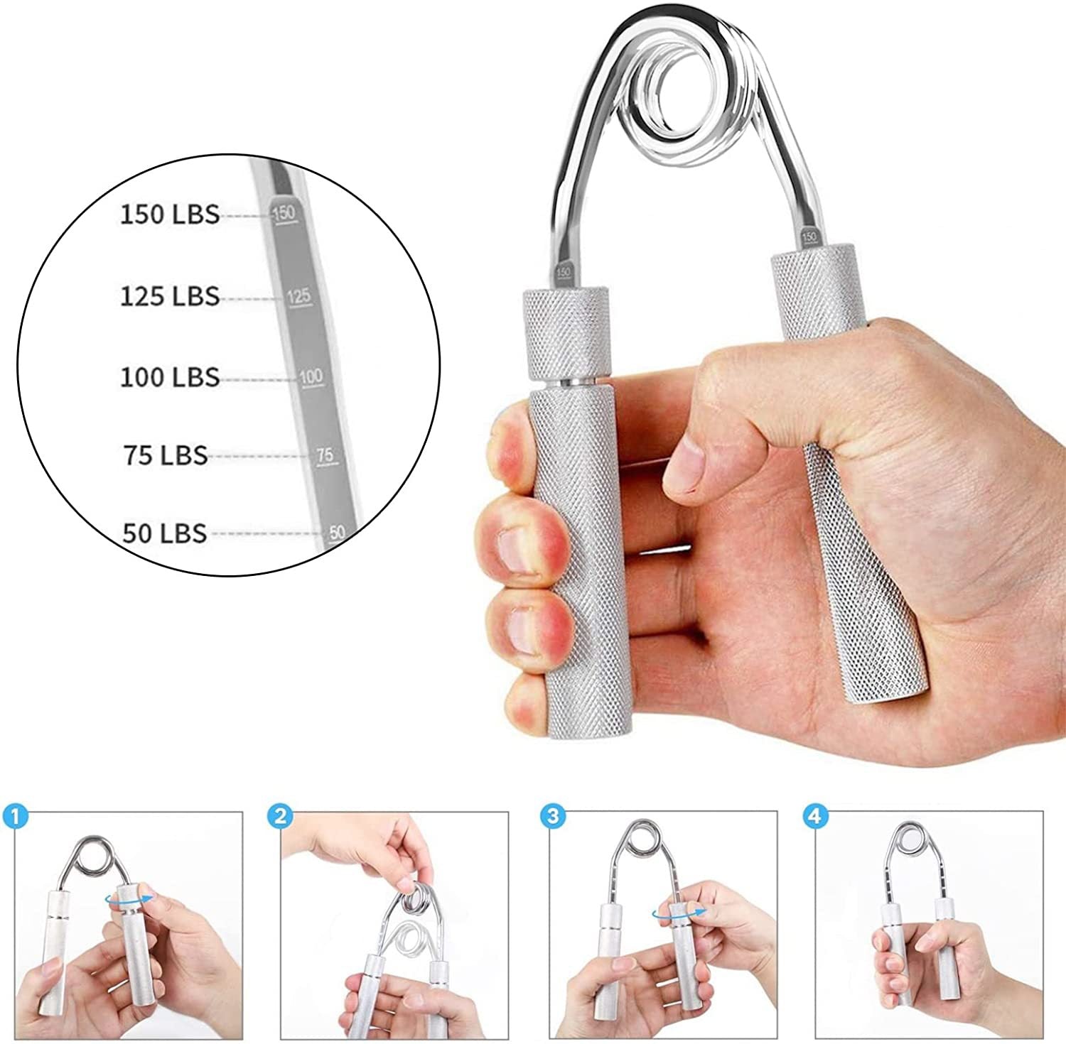 2 pcs Black Heavy Duty Metal Hand Grip Strengthener - Hand Training Equipment for Rehabilitation & Fitness with Adjustable Resistance 200LB