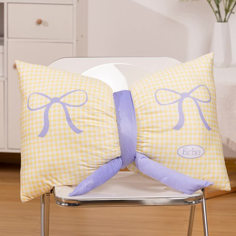 Yellow Cute Butterfly Knot Pillow | Soft Bed &amp; Seat Cushion, Decorative Throw Pillow for Home &amp; Car 65x40cm