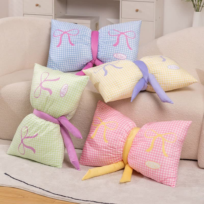 Yellow Cute Butterfly Knot Pillow | Soft Bed & Seat Cushion, Decorative Throw Pillow for Home & Car 65x40cm