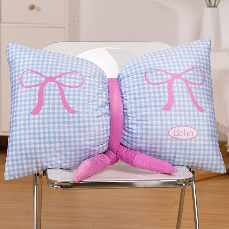 Blue Cute Butterfly Knot Pillow | Soft Bed &amp; Seat Cushion, Decorative Throw Pillow for Home &amp; Car 65x40cm
