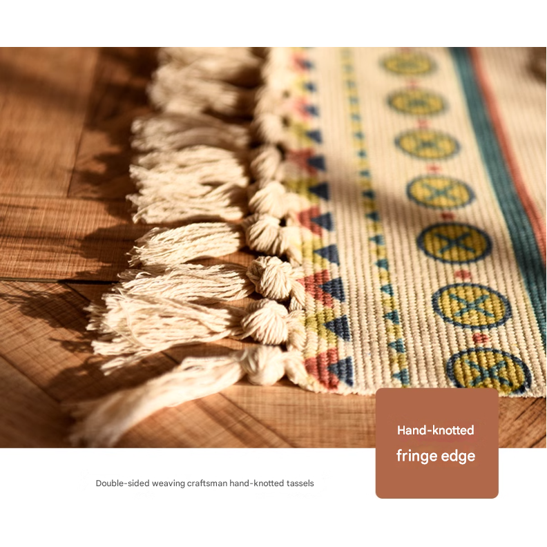 Handwoven Cotton Tassel Floor Rug for Bedroom or Living Room|Soft, Modern Geometric Design,60x90cm