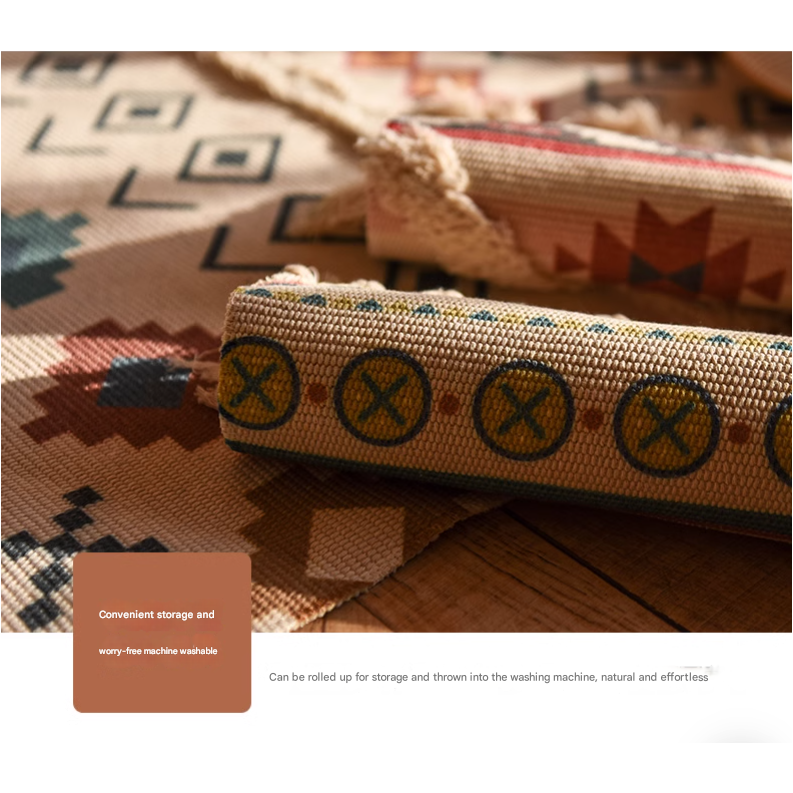 Handwoven Cotton Tassel Floor Rug for Bedroom or Living Room|Soft, Modern Geometric Design,60x90cm